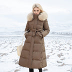 Damska Kurtka Puchowa | Długa z kapturem z futerkiem - Arkadya Outlet - Jackets