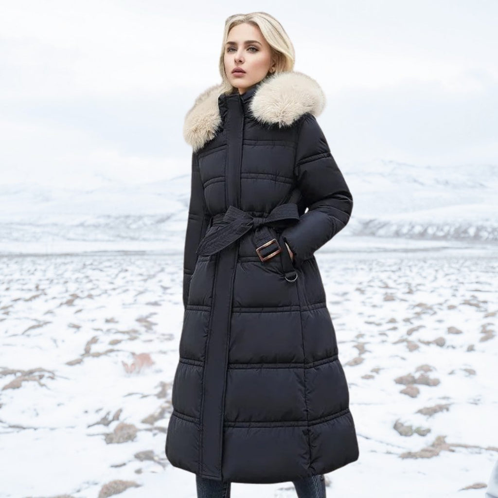 Damska Kurtka Puchowa | Długa z kapturem z futerkiem - Arkadya Outlet - Jackets