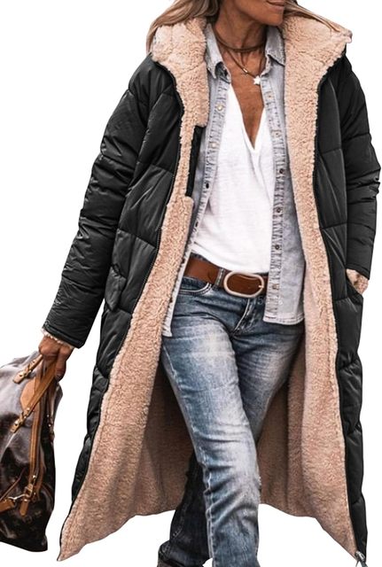 Damska Kurtka Puchowa | Dwustronna z Kapturem i Długim Krojem - Arkadya Outlet - Jackets