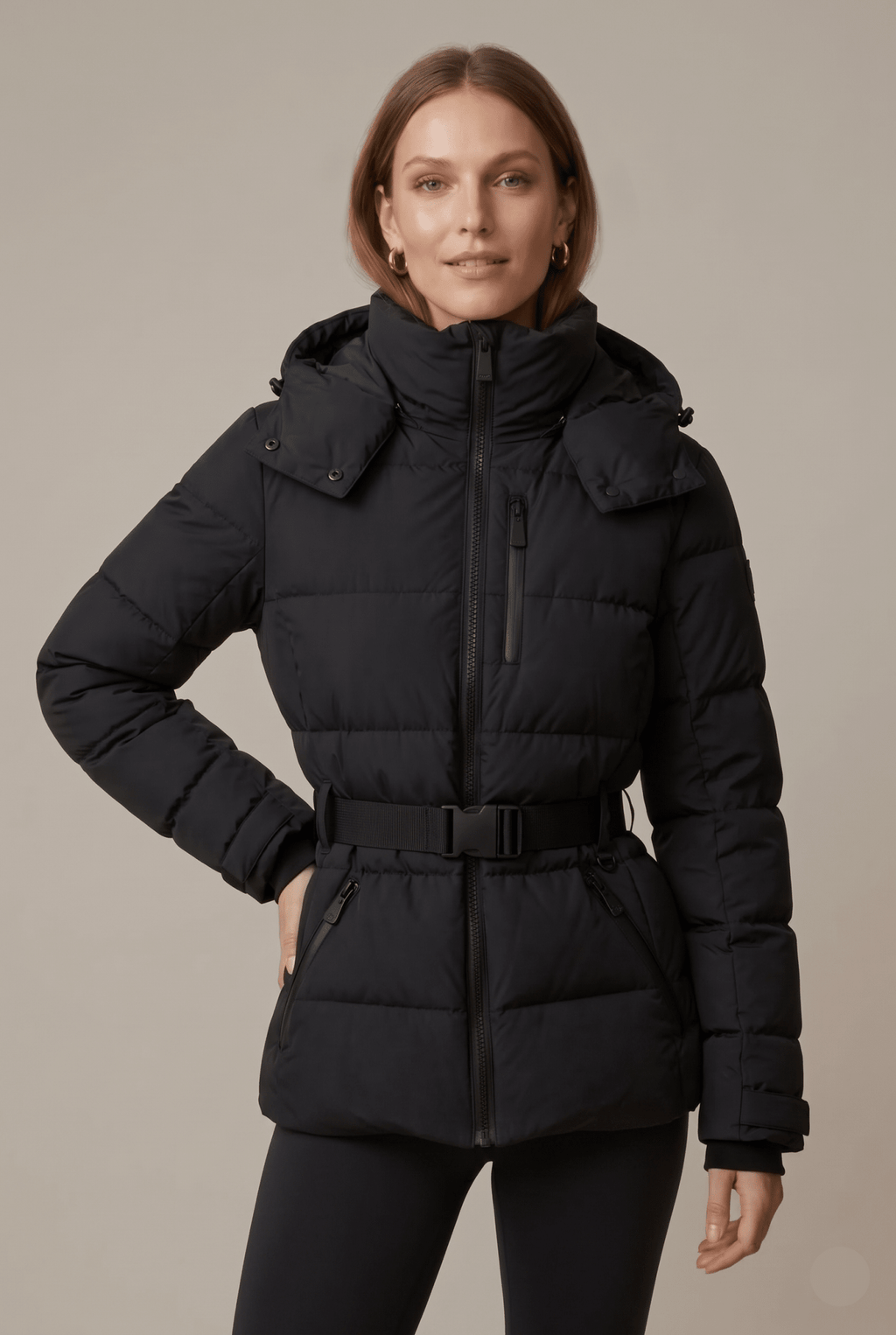 Damska Kurtka Puchowa | Pikowana z paskiem i kapturem - Arkadya Outlet - Jackets