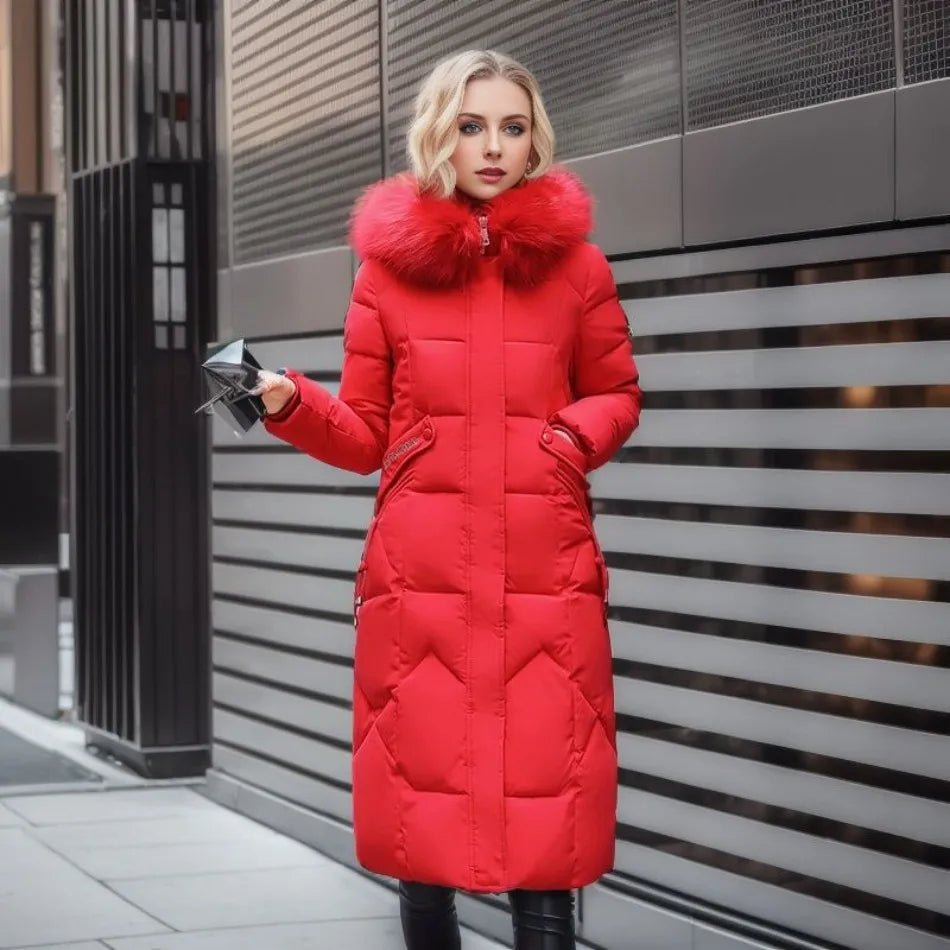 Damska Kurtka Puchowa | Przedłużona z kapturem z futerkiem - Arkadya Outlet - Jackets