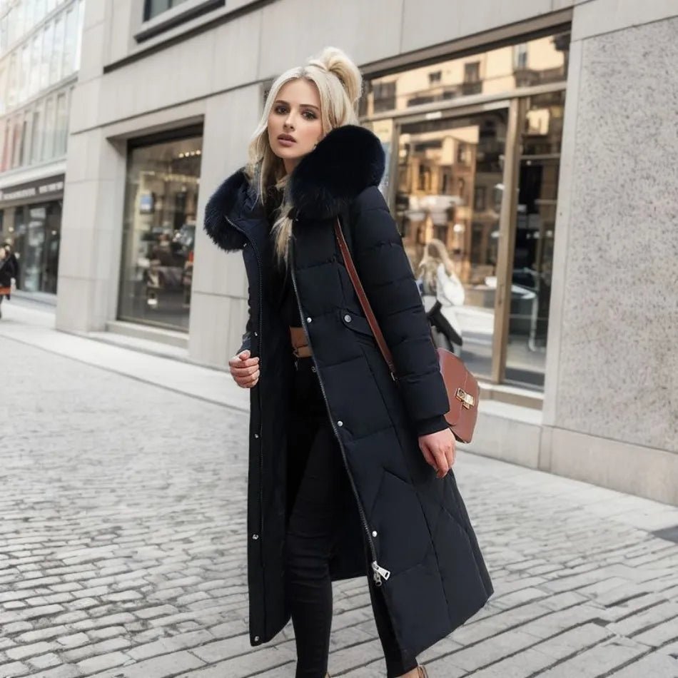 Damska Kurtka Puchowa | Przedłużona z kapturem z futerkiem - Arkadya Outlet - Jackets