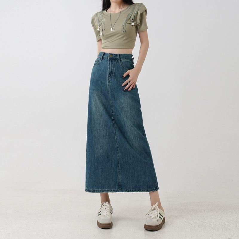 Damska Spódnica Maxi | Prosty krój z rozcięciem z tyłu - Arkadya Outlet - Skirts