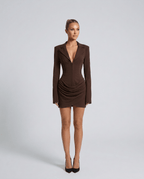 Damska Sukienka Blazer | Gorsetowy Pas i Dekolt V - Arkadya Outlet - Blazers