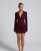 Damska Sukienka Blazer | Gorsetowy Pas i Dekolt V - Arkadya Outlet - Blazers