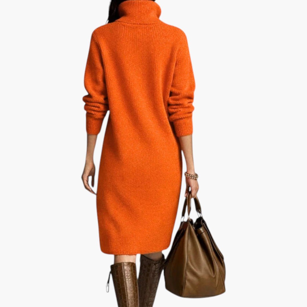 Damska Sukienka Midi | Oversizowy krój z golfem i guzikami - Arkadya Outlet - Dresses