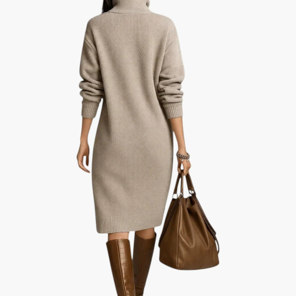 Damska Sukienka Midi | Oversizowy krój z golfem i guzikami - Arkadya Outlet - Dresses