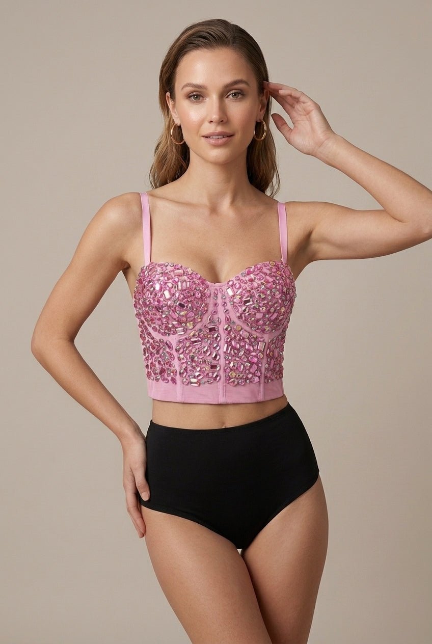 Damski Gorset Crop Top | Dekolt w Serce i Regulowane Ramiączka - Arkadya Outlet - Gorset
