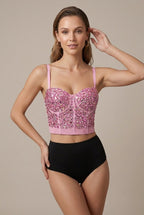 Damski Gorset Crop Top | Dekolt w Serce i Regulowane Ramiączka - Arkadya Outlet - Gorset