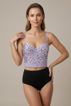 Damski Gorset Crop Top | Dekolt w Serce i Regulowane Ramiączka - Arkadya Outlet - Gorset