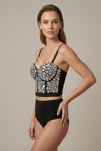 Damski Gorset Crop Top | Dekolt w Serce i Regulowane Ramiączka - Arkadya Outlet - Gorset