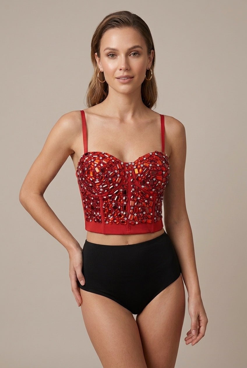 Damski Gorset Crop Top | Dekolt w Serce i Regulowane Ramiączka - Arkadya Outlet - Gorset