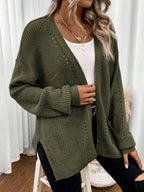 Damski Kardigan | Luźny krój z fakturą pointelle i rozcięciami - Arkadya Outlet - Cardigans