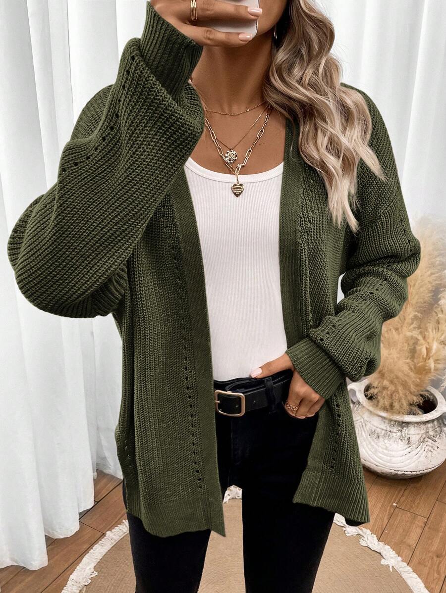 Damski Kardigan | Luźny krój z fakturą pointelle i rozcięciami - Arkadya Outlet - Cardigans