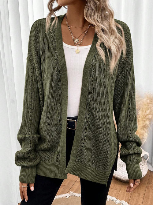 Damski Kardigan | Luźny krój z fakturą pointelle i rozcięciami - Arkadya Outlet - Cardigans