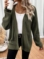 Damski Kardigan | Luźny krój z fakturą pointelle i rozcięciami - Arkadya Outlet - Cardigans