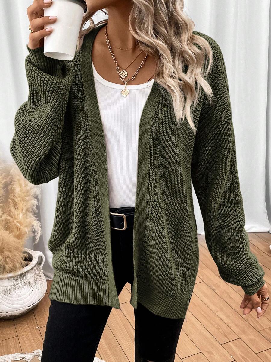Damski Kardigan | Luźny krój z fakturą pointelle i rozcięciami - Arkadya Outlet - Cardigans