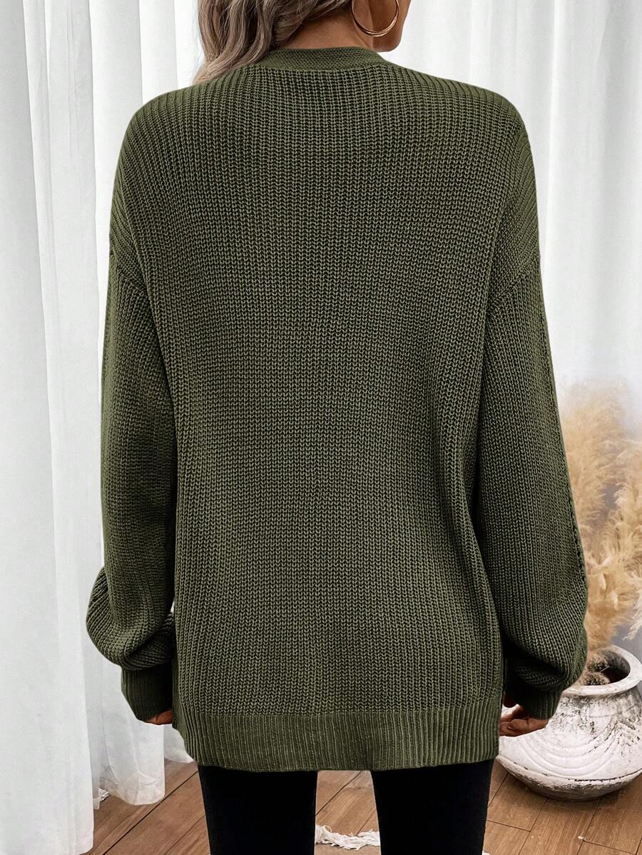 Damski Kardigan | Luźny krój z fakturą pointelle i rozcięciami - Arkadya Outlet - Cardigans