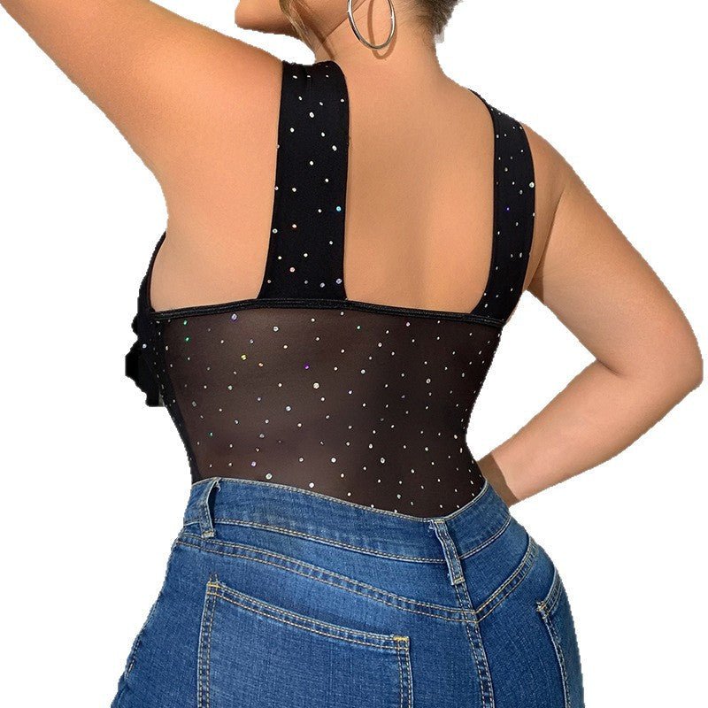 Damski Kombinezon | Fason Plus Size z Dekoltem Halter i Cekinami - Arkadya Outlet - Suits