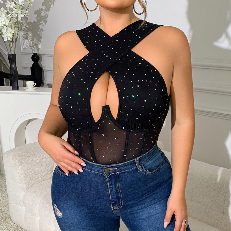 Damski Kombinezon | Fason Plus Size z Dekoltem Halter i Cekinami - Arkadya Outlet - Suits