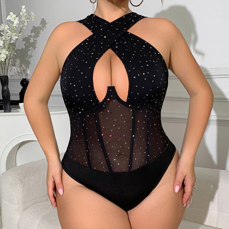 Damski Kombinezon | Fason Plus Size z Dekoltem Halter i Cekinami - Arkadya Outlet - Suits