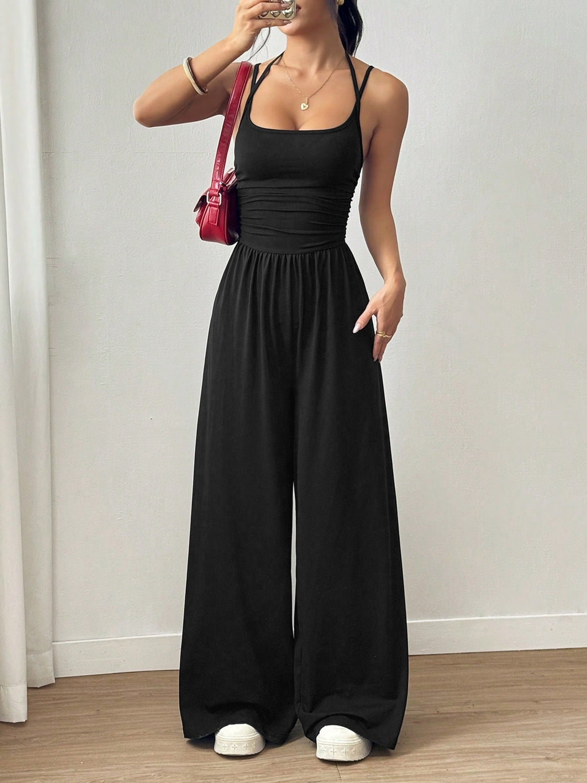 Damski Kombinezon | Szerokie nogawki i marszczony stan - Arkadya Outlet - Suits