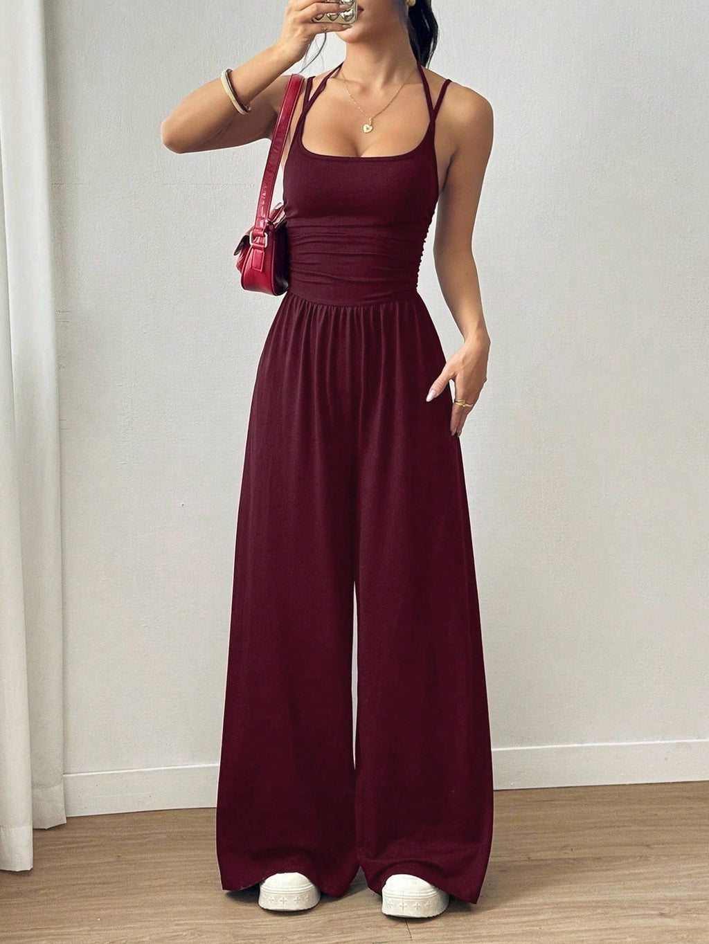 Damski Kombinezon | Szerokie nogawki i marszczony stan - Arkadya Outlet - Suits