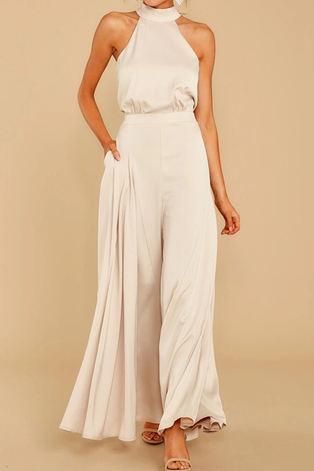 Damski Kombinezon | Szerokie nogawki i wiązanie na szyi - Arkadya Outlet - Suits