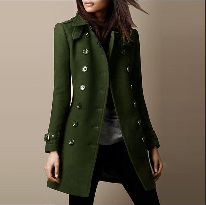 Damski Płaszcz | Długi krój z dwurzędowym zapięciem z przodu - Arkadya Outlet - Coats