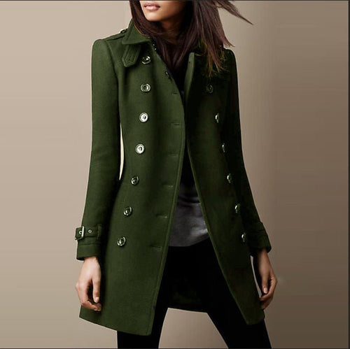Damski Płaszcz | Długi krój z dwurzędowym zapięciem z przodu - Arkadya Outlet - Coats