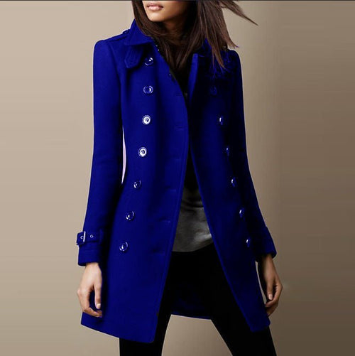 Damski Płaszcz | Długi krój z dwurzędowym zapięciem z przodu - Arkadya Outlet - Coats