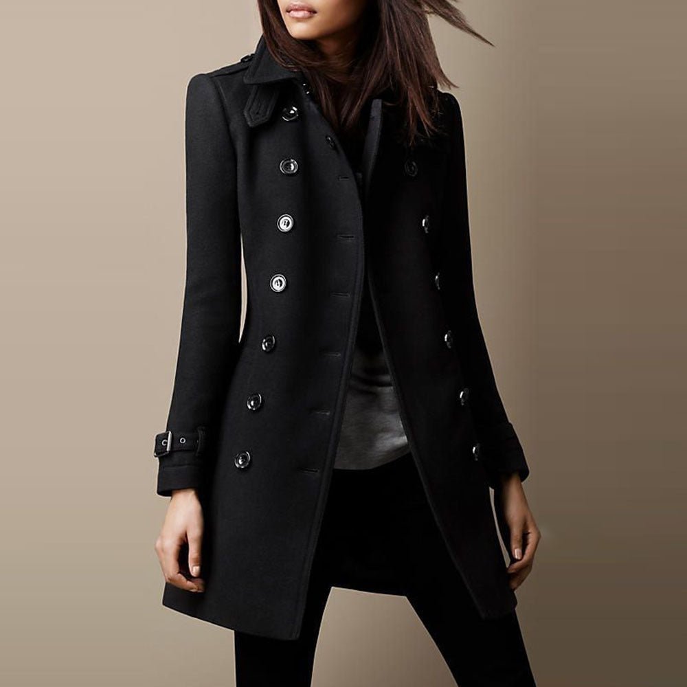 Damski Płaszcz | Długi krój z dwurzędowym zapięciem z przodu - Arkadya Outlet - Coats