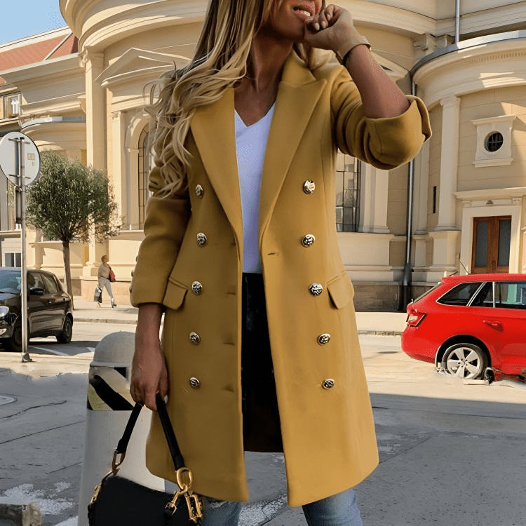 Damski Płaszcz | Długi Rękaw i Dopasowany Krój z Kołnierzem - Arkadya Outlet - Coats