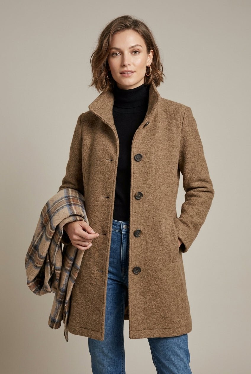 Damski Płaszcz | Notched kołnierz i zapięcie na guziki długość midi - Arkadya Outlet - Coats