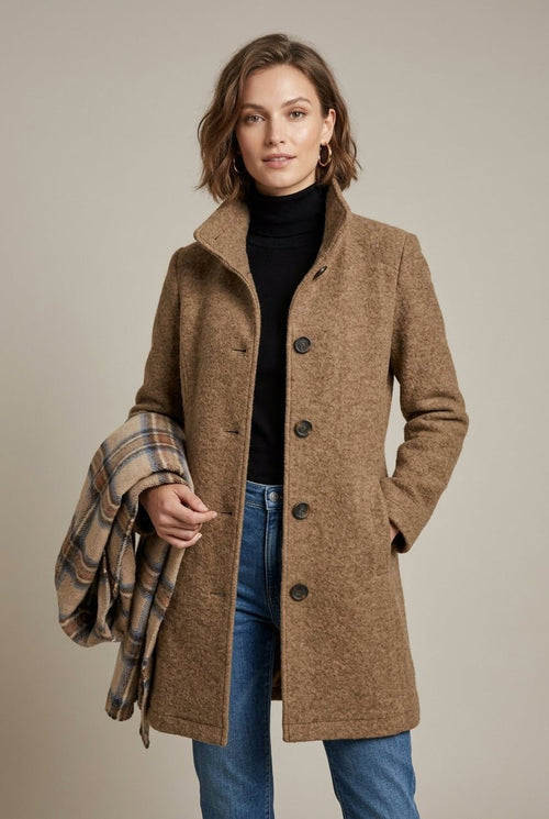 Damski Płaszcz | Notched kołnierz i zapięcie na guziki długość midi - Arkadya Outlet - Coats