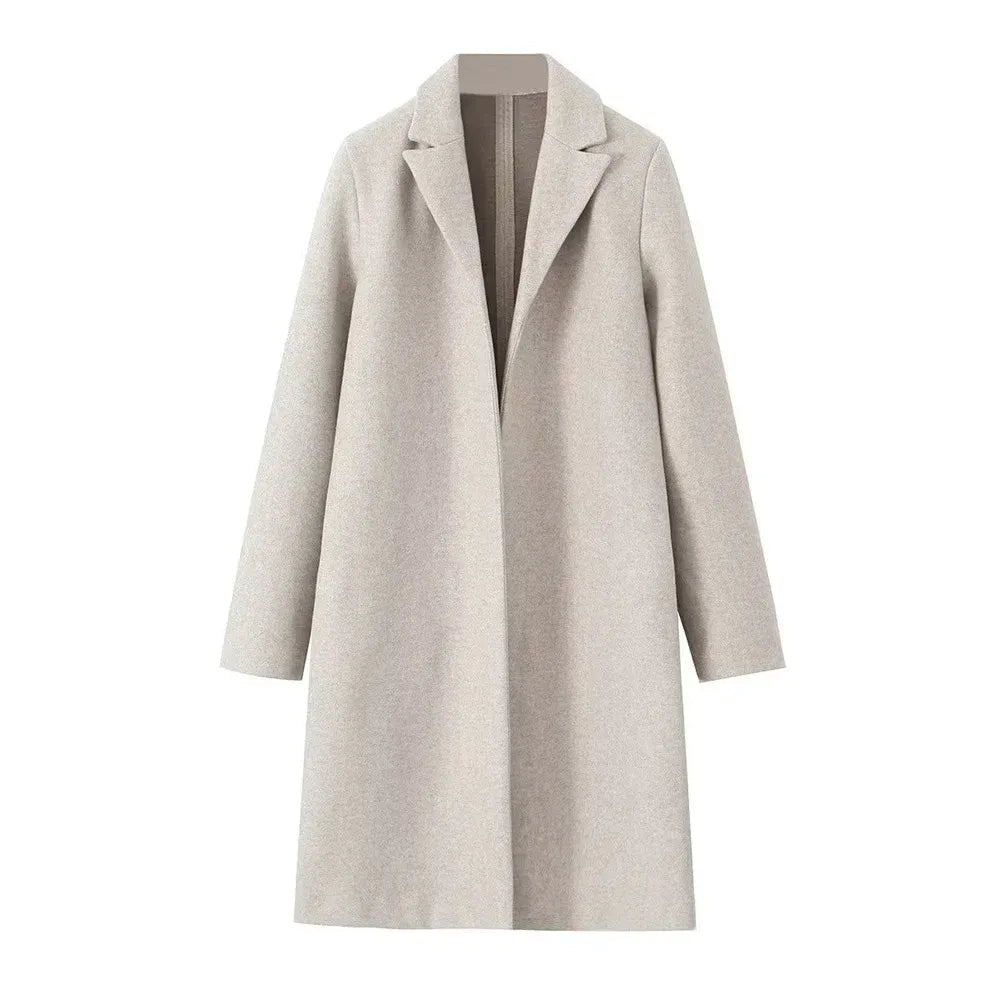 Damski Płaszcz | Prosty krój z ukrytym rzędem guzików z przodu - Arkadya Outlet - Coats