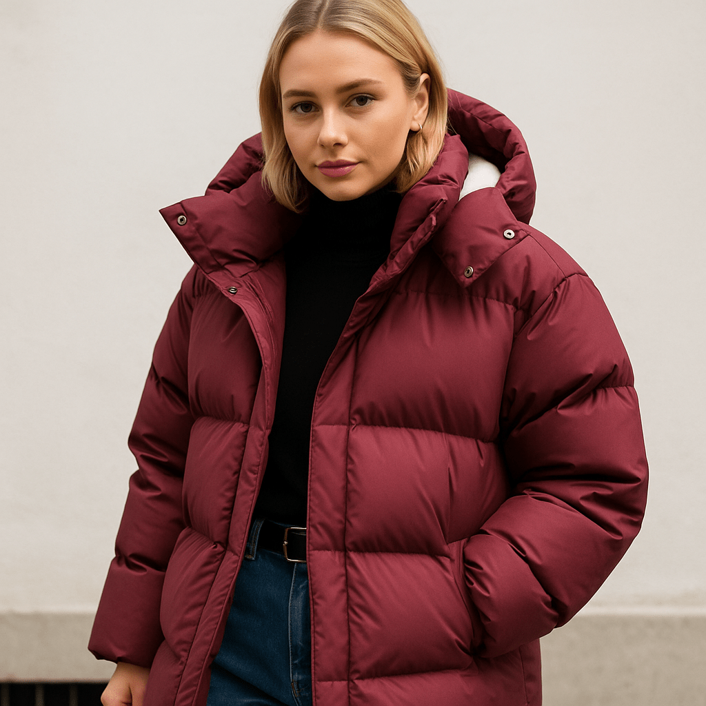 Damski Płaszcz Zimowy | Luźny krój z pikowaną konstrukcją i kapturem - Arkadya Outlet - Coats