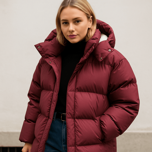 Damski Płaszcz Zimowy | Luźny krój z pikowaną konstrukcją i kapturem - Arkadya Outlet - Coats