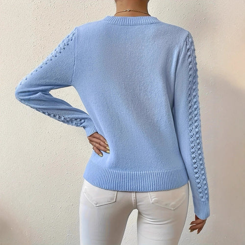 Damski Sweter | Długi Rękaw i Ażurowy Splot z Bufiastym Ramieniem - Arkadya Outlet - Sweaters