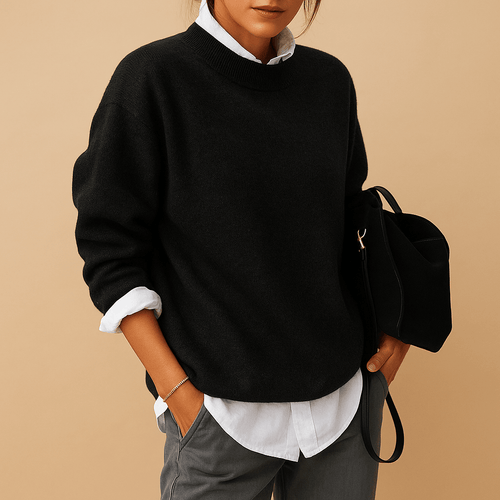 Damski Sweter | Prążkowany krój z okrągłym dekoltem - Arkadya Outlet - Sweaters