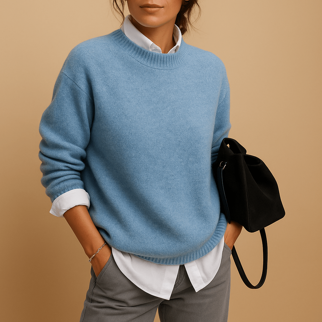 Damski Sweter | Prążkowany krój z okrągłym dekoltem - Arkadya Outlet - Sweaters