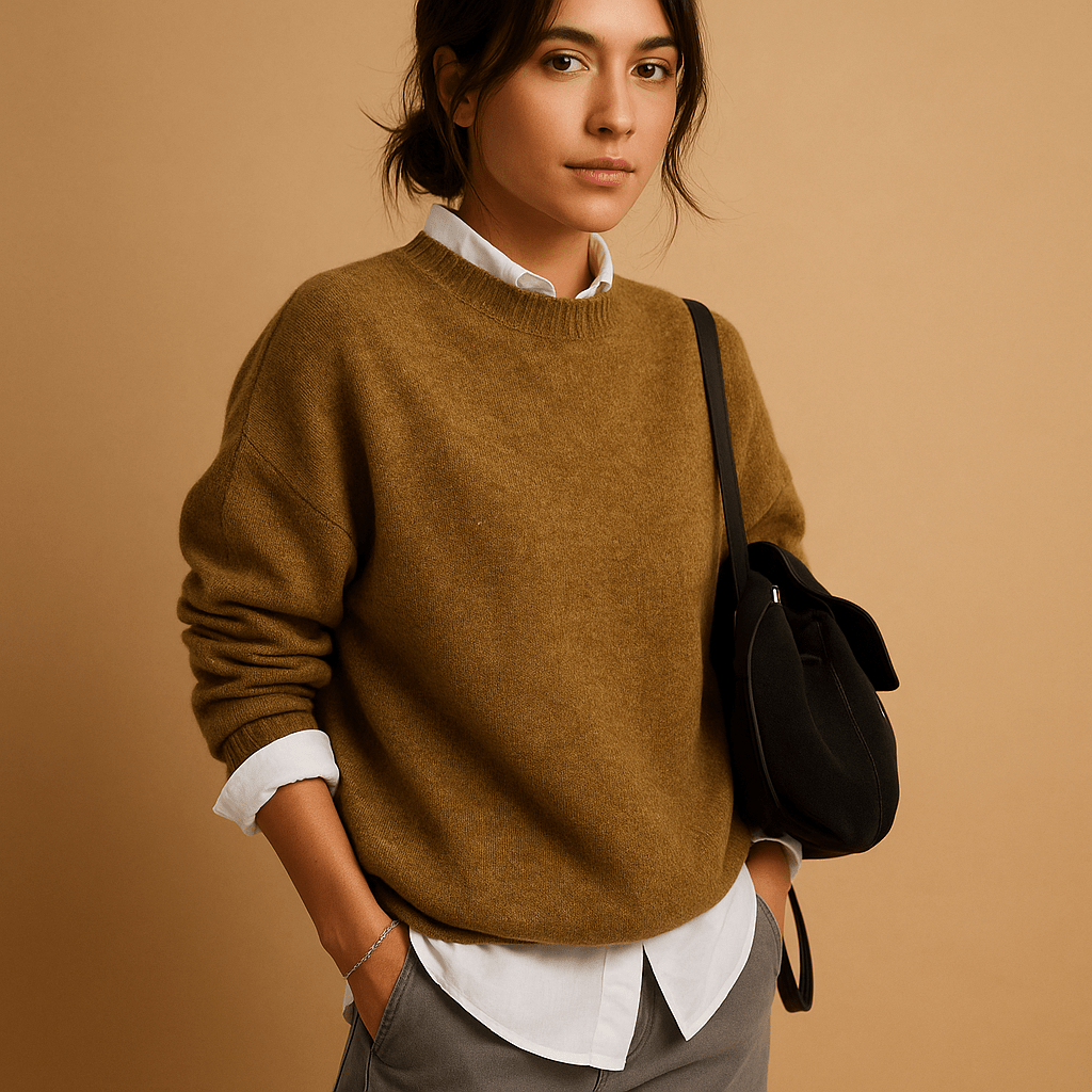 Damski Sweter | Prążkowany krój z okrągłym dekoltem - Arkadya Outlet - Sweaters