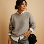Damski Sweter | Prążkowany krój z okrągłym dekoltem - Arkadya Outlet - Sweaters