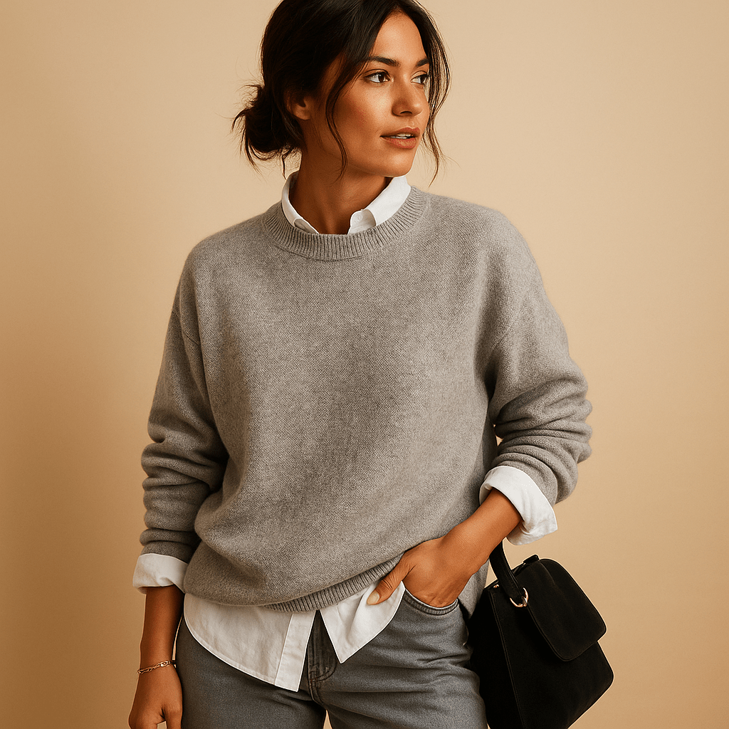 Damski Sweter | Prążkowany krój z okrągłym dekoltem - Arkadya Outlet - Sweaters