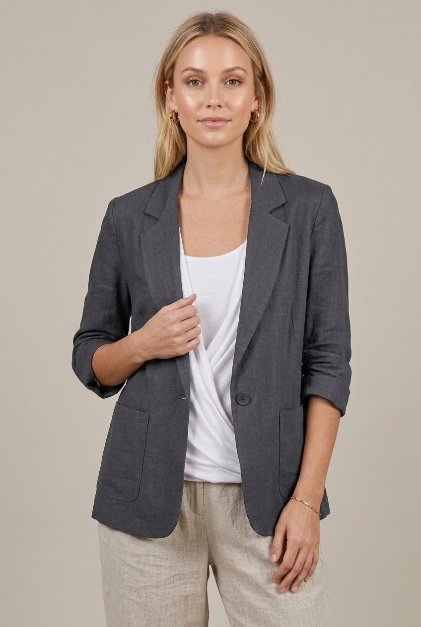 Damski Żakiet | Luźny krój z guzikiem i rękawem 3/4 - Arkadya Outlet - Blazers