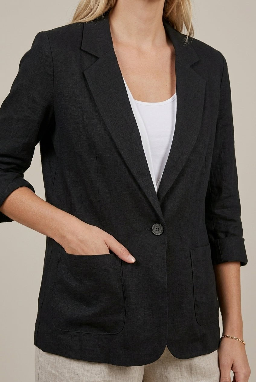 Damski Żakiet | Luźny krój z guzikiem i rękawem 3/4 - Arkadya Outlet - Blazers