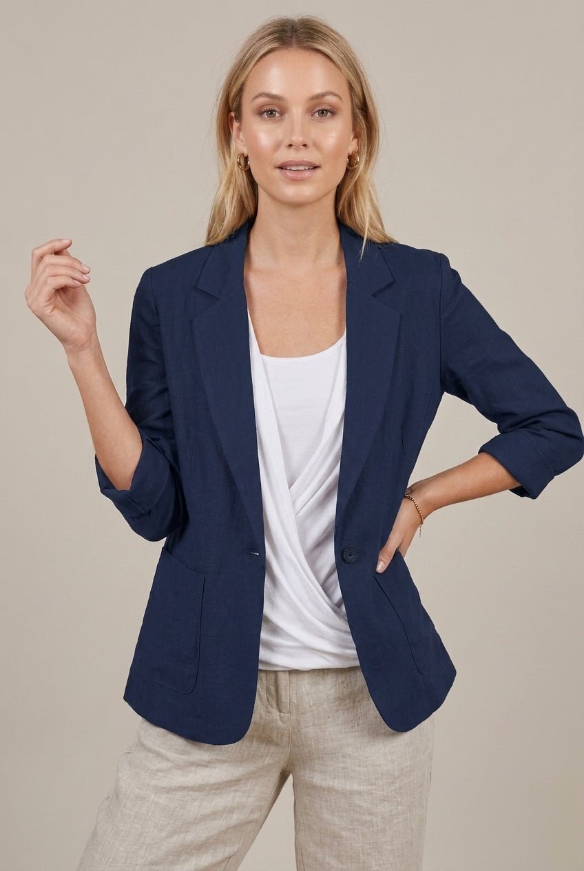 Damski Żakiet | Luźny krój z guzikiem i rękawem 3/4 - Arkadya Outlet - Blazers