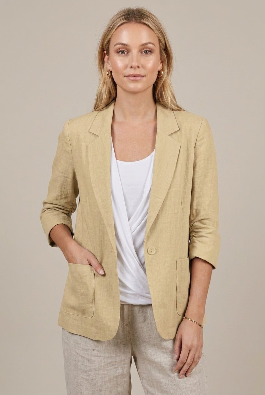 Damski Żakiet | Luźny krój z guzikiem i rękawem 3/4 - Arkadya Outlet - Blazers
