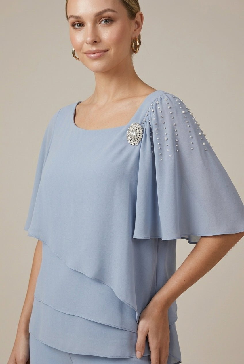 Damski Zestaw Dwuczęściowy | Asymetryczna Nakładka i Szerokie Spodnie - Arkadya Outlet - Sets