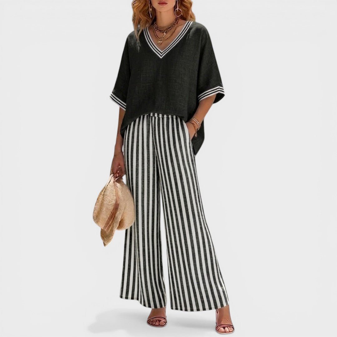 Damski Zestaw Dwuczęściowy | Krój Oversized z Szerokimi Spodniami - Arkadya Outlet - Sets